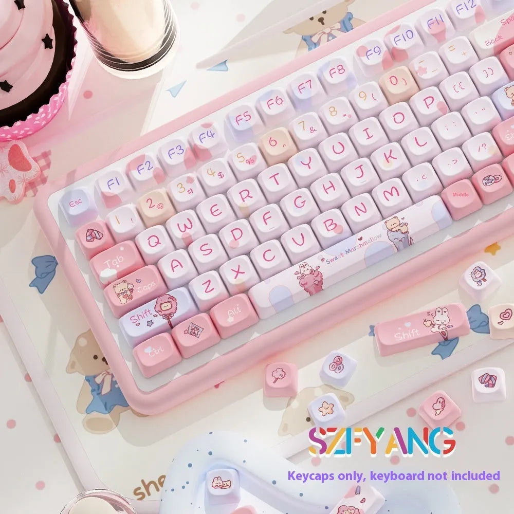 Sweet cotton candy coloured mechanical keyboard keycap set showing pastel keys for 112 and 120 key layouts.