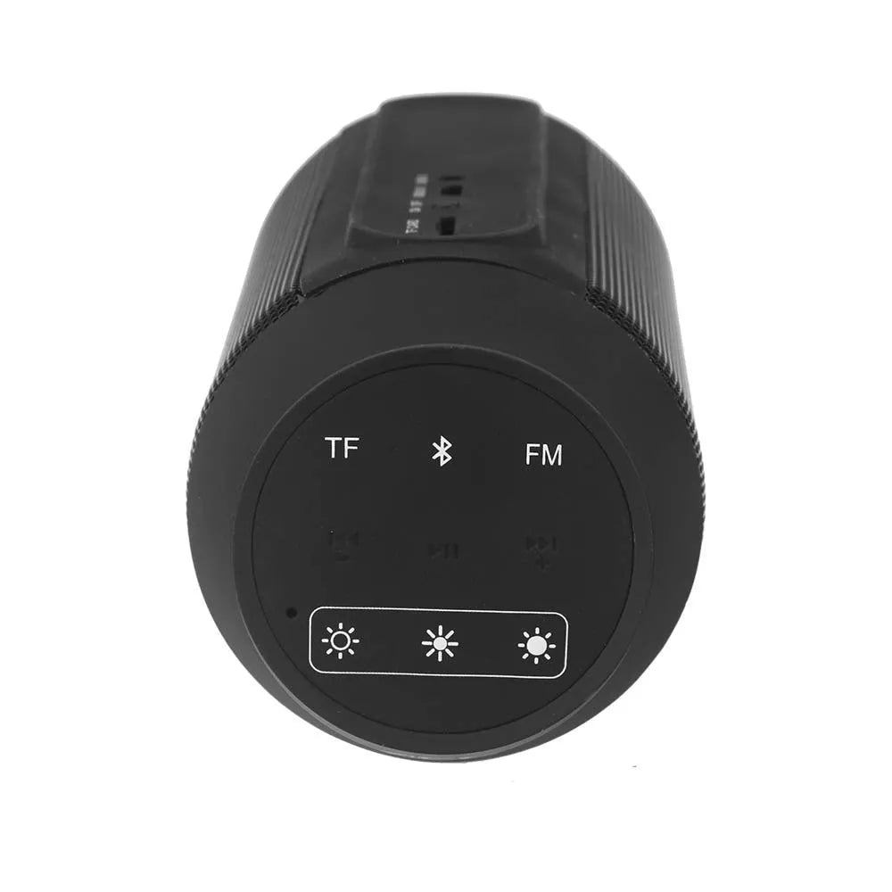 Compact black or white Bluetooth speaker with colourful LED lights showing 360° sound design