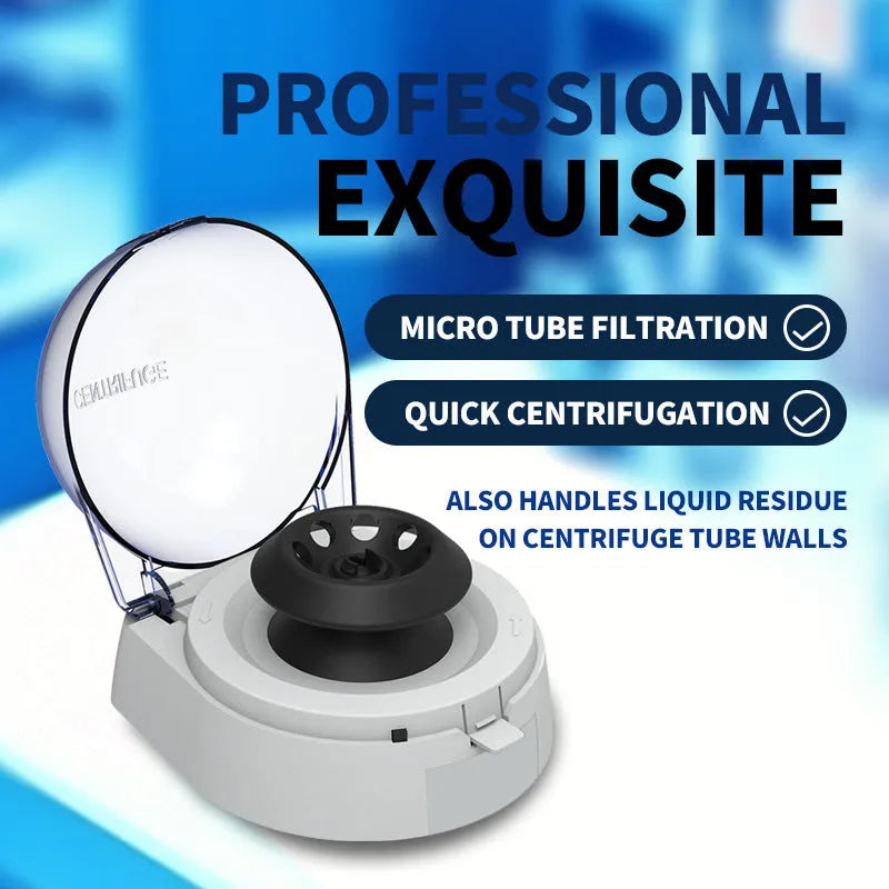 Mini laboratory centrifuge with compact dimensions and 7000 rpm speed capability