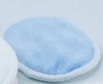 Velvet makeup remover pads set with red and blue pads in organic cotton mesh bag