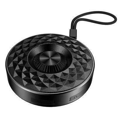 Compact Bluetooth speaker in black, orange, and silvery white colour options