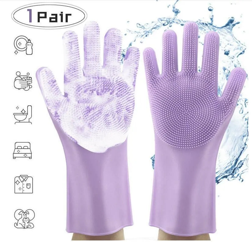 Silicone heat-resistant cleaning gloves with sponge surface in various colour options