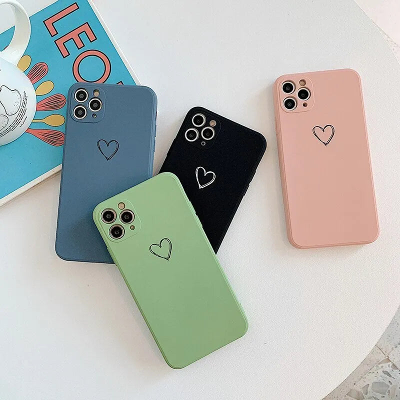 A selection of solid-colour TPU silicone back cover cases for various Apple iPhone models.