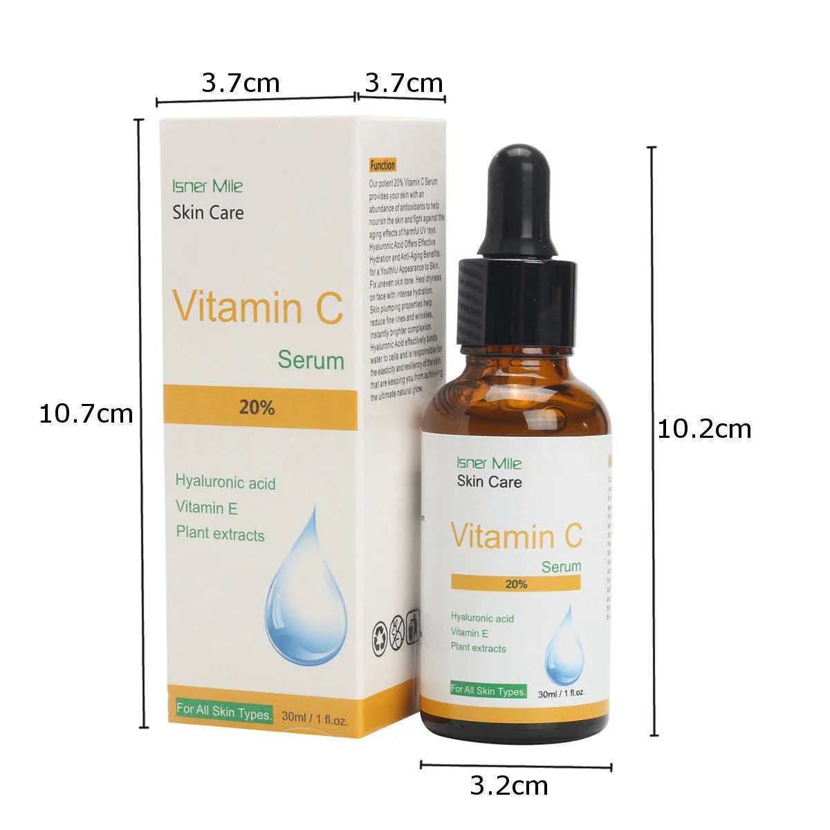 30ml Vitamin C serum bottle for facial brightening and moisturising skincare