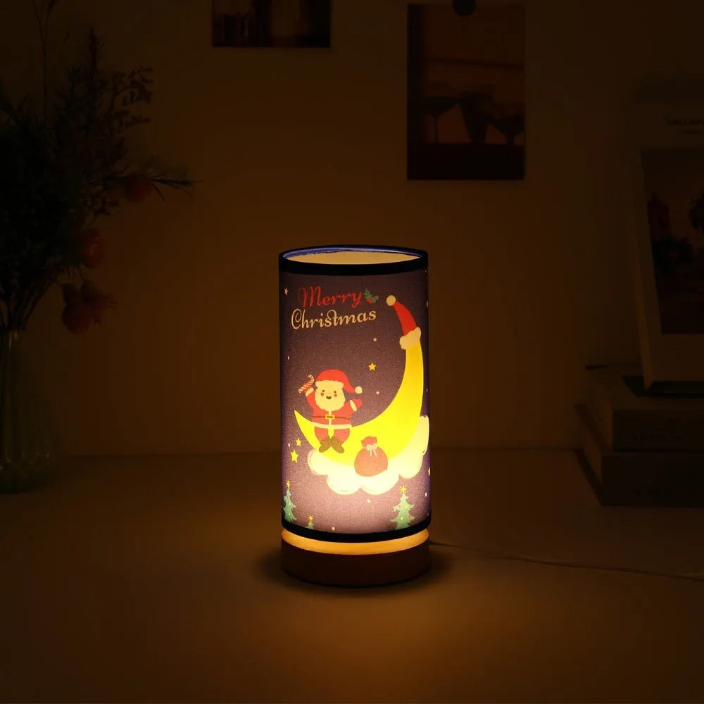 Moon Santa Claus shaped LED night light with bamboo lamp holder and USB plug