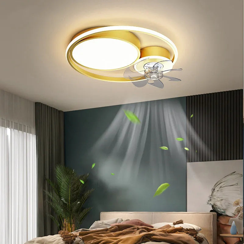 Nordic style 48cm ceiling fan with integrated light in black or gold finish
