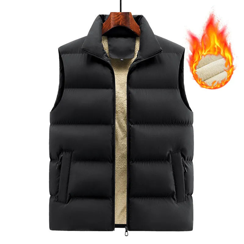 Striped men's lambswool vest in black, dark blue, or red for autumn and winter wear.