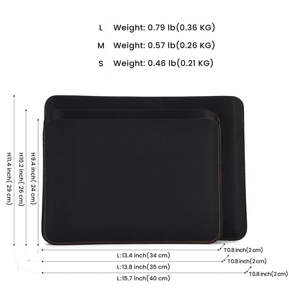Horizontal computer liner bag in genuine crazy horse leather with organised compartments