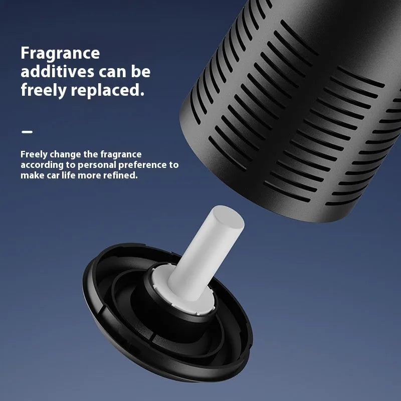 Compact black plastic car air purifier with negative ion function and USB power for small spaces