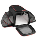 Large and small size cat carrier bag made from 600D cation fabric in black, grey blue, and grey green colour options
