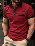 Men's loose-fit casual short-sleeved shirt with a chest pocket and decorative zip detail on the front.