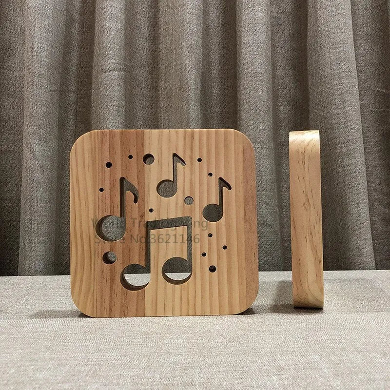 Pine wood LED atmosphere light with warm white glow, cubic 19cm design with USB cable connection