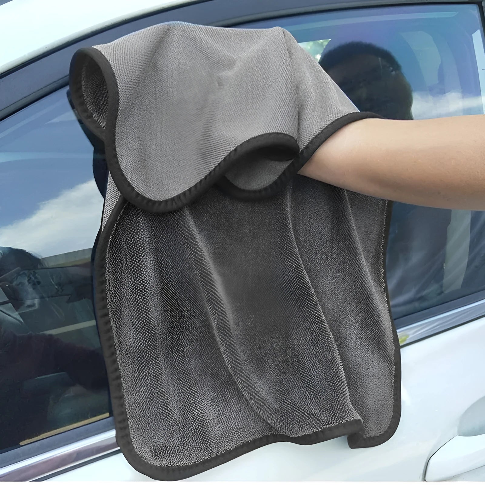 Grey 40cm by 40cm square microfiber towel for drying cars