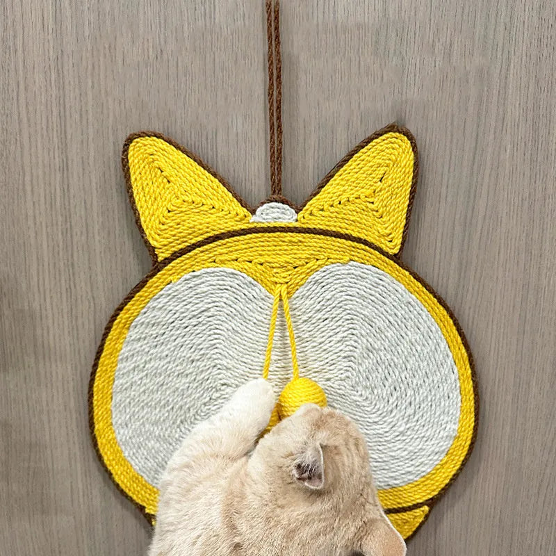 Yellow Corgi design cat scratching pad with sisal surface and anti-slip base