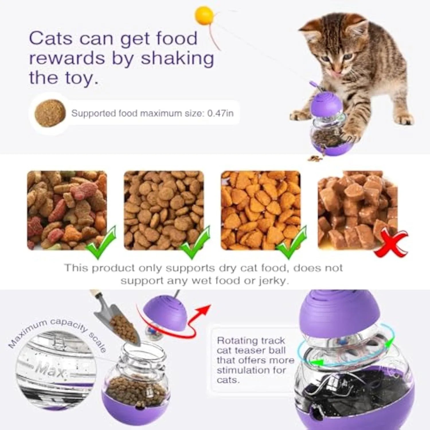 Colourful cat interactive toy with wobble base, teasing wand, and slow feeder mechanism