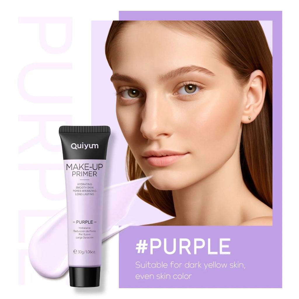 30g colour-correcting makeup primer cream in green, pink, purple, and natural shades