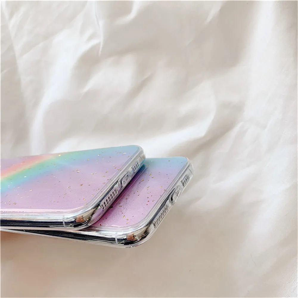 Rainbow gradient tpu protective phone case with striped design for Apple iPhone
