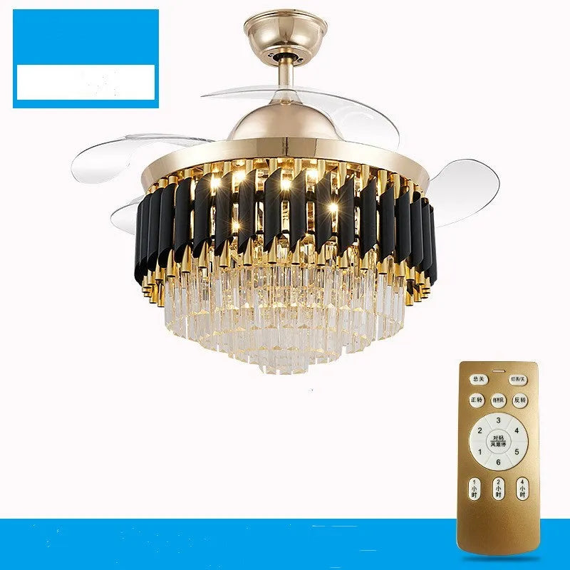 Crystal chandelier ceiling fan light with remote control in 42-inch or 48-inch sizes