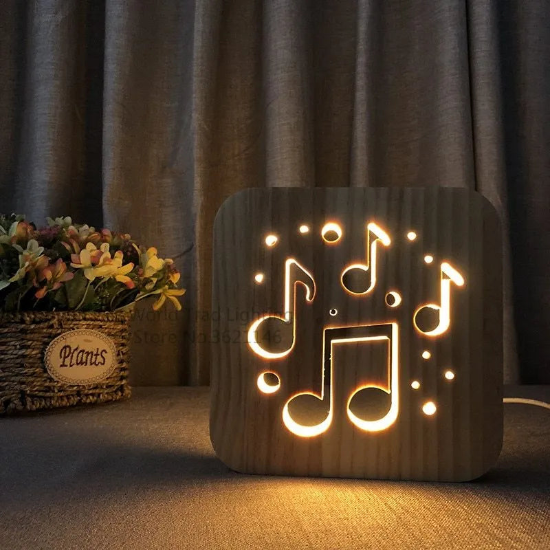 Pine wood LED atmosphere light with warm white glow, cubic 19cm design with USB cable connection