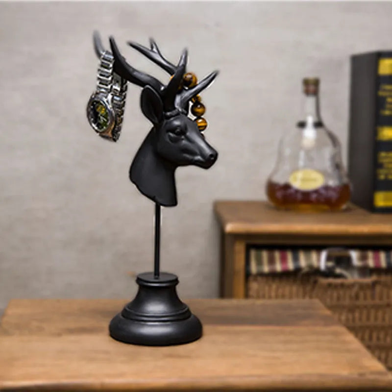 Natural resin animal figurine home decoration in black, white, or wood colour, 32cm tall.