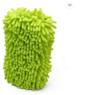 Silver green chenille microfiber car wash sponge measuring 14x25cm with spiral wool texture