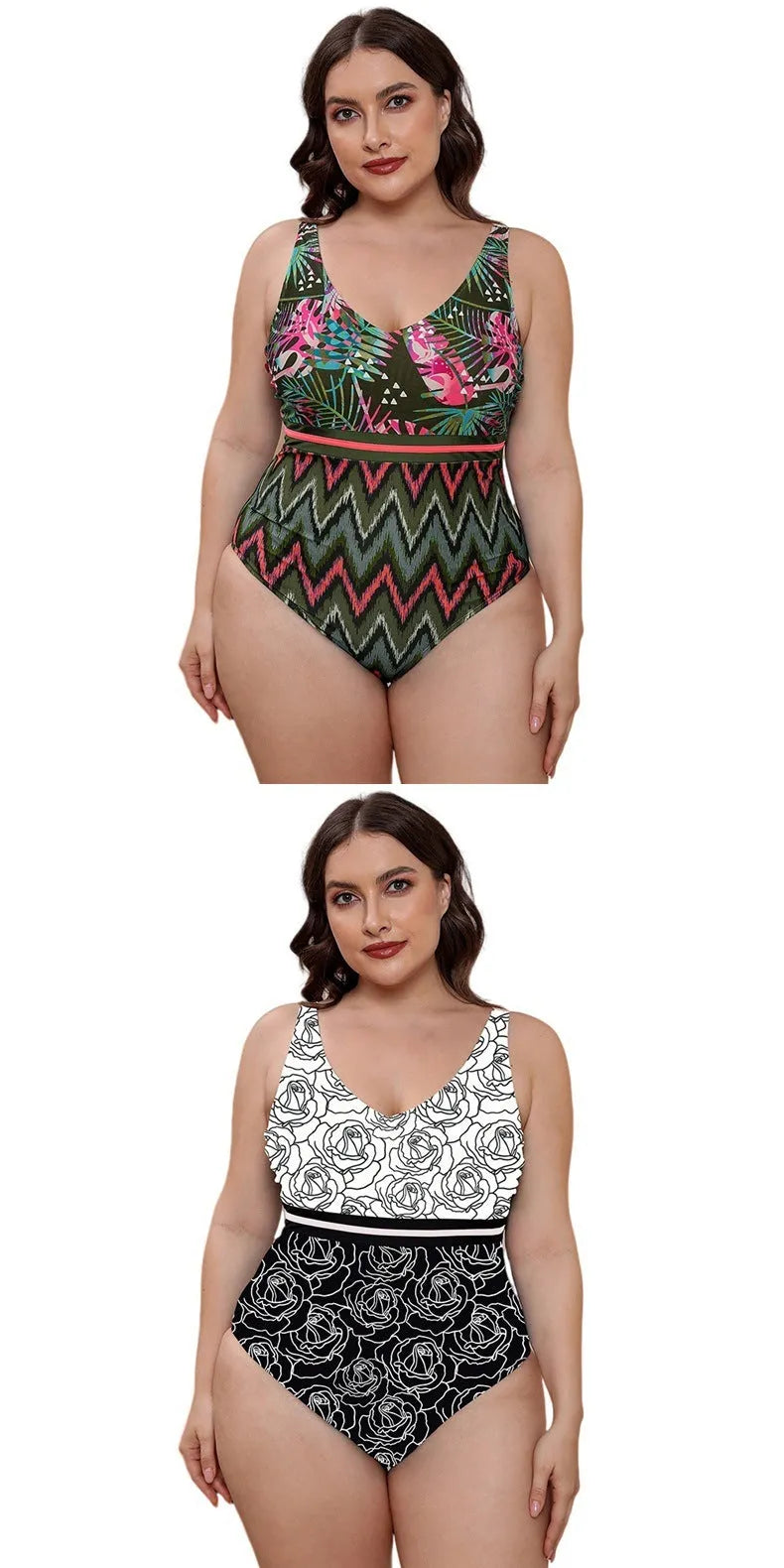 Women's striped spaghetti strap one-piece swimsuit in blue, white, or green printed patterns.