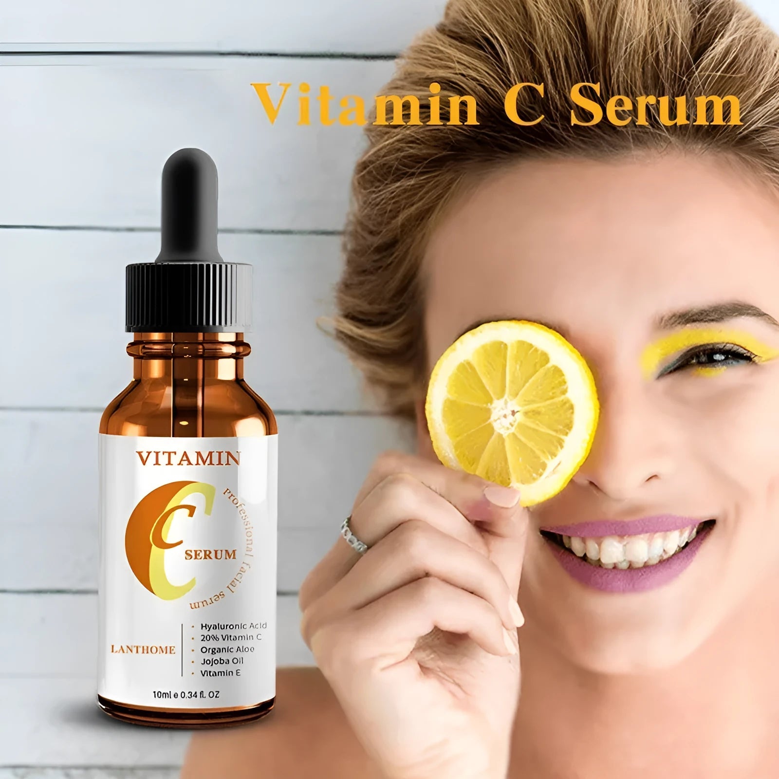 10ml bottle of Vitamin C Hyaluronic Acid facial serum for brightening and anti-ageing.