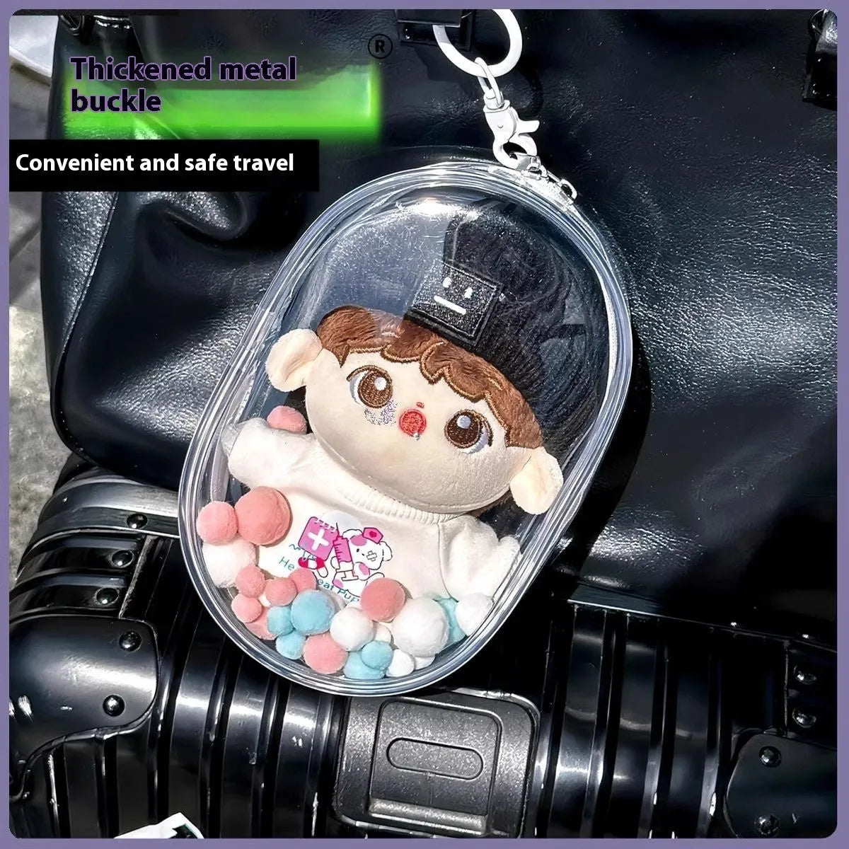 PVC cube storage bag with keychain for cotton doll drying protection in various colours