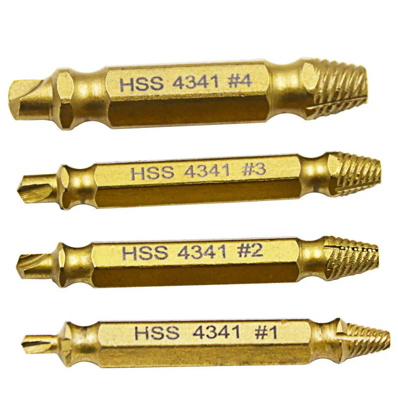 4341 high-speed steel screw extractor set of five pieces on a white background