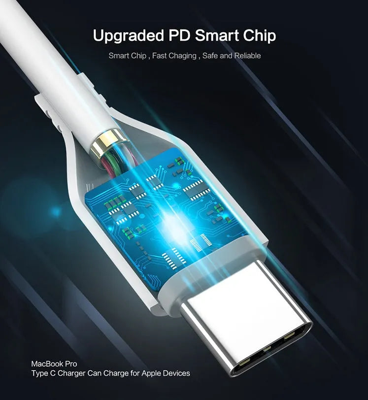 White MFi-certified USB-C to Lightning fast charging cable, 1 metre long.