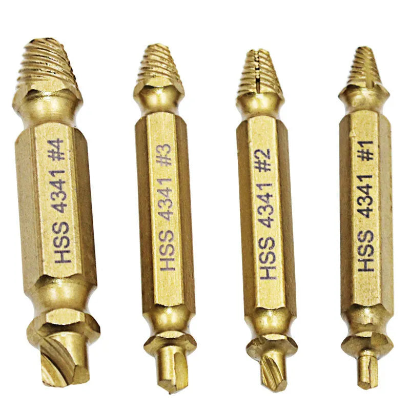 4341 high-speed steel screw extractor set of five pieces on a white background