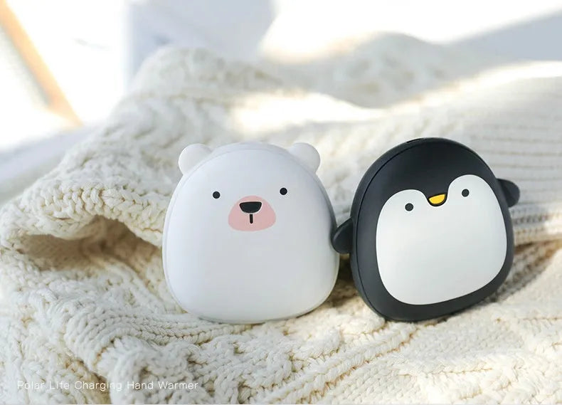 USB rechargeable electric hand warmers with cartoon penguin and polar bear designs
