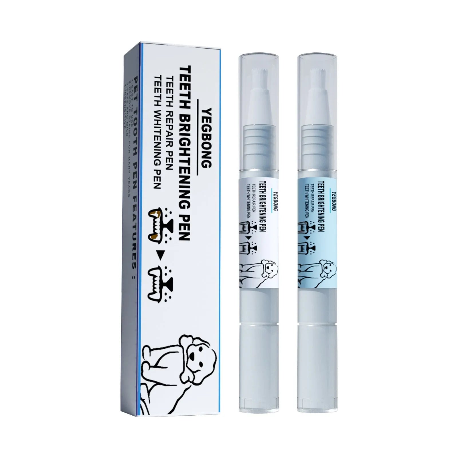 Pet teeth whitening pen with dual-tip brush for dog and cat dental care application