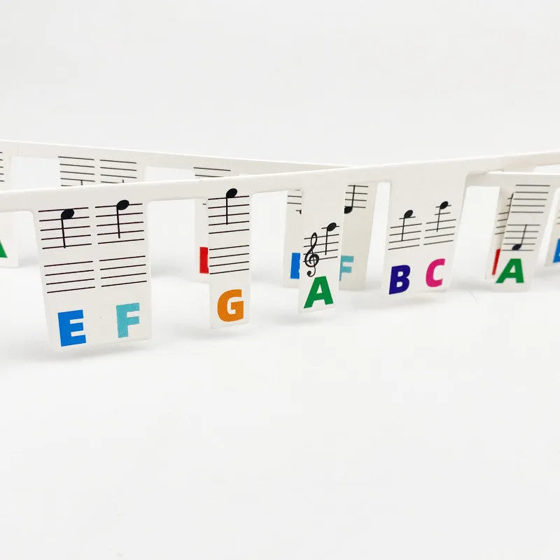 Piano keyboard stickers set with black notes and colour note bar stickers for 88-key instruments