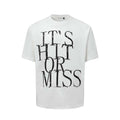 Men's blue American retro letter print loose fit cotton blend T-shirt front view