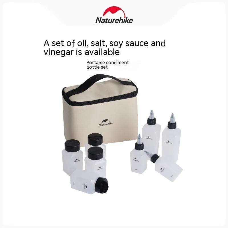 Naturehike portable six-piece plastic seasoning bottle set for outdoor picnics and camping.