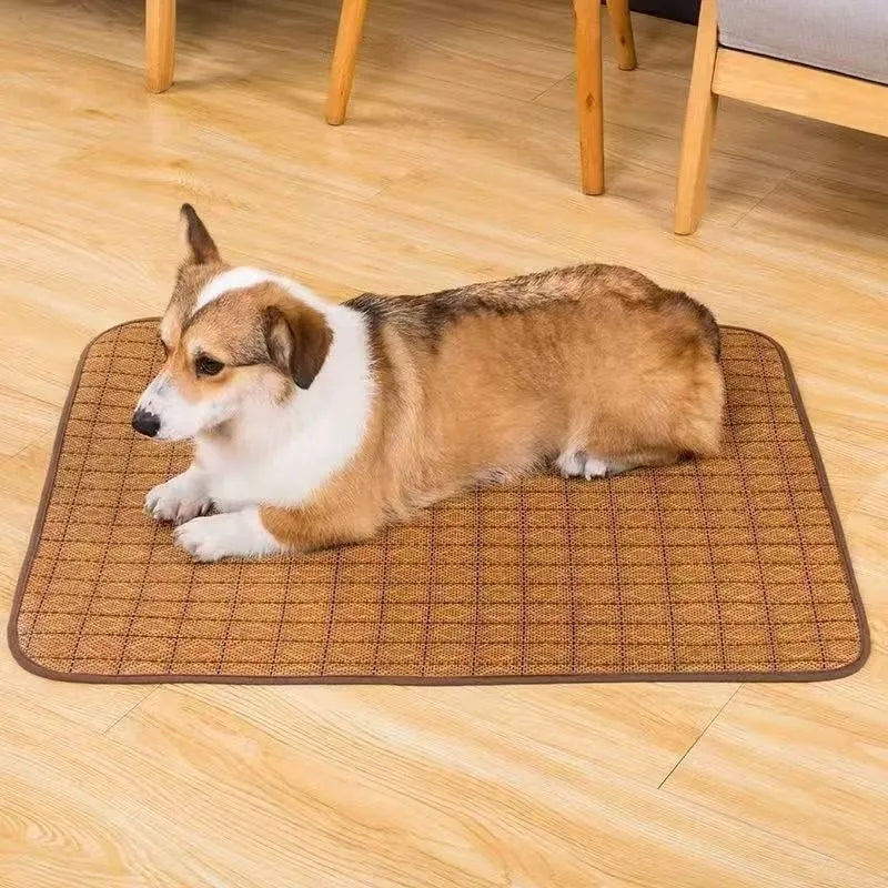 Brown rattan fibre cooling mat for dogs in various sizes for summer use