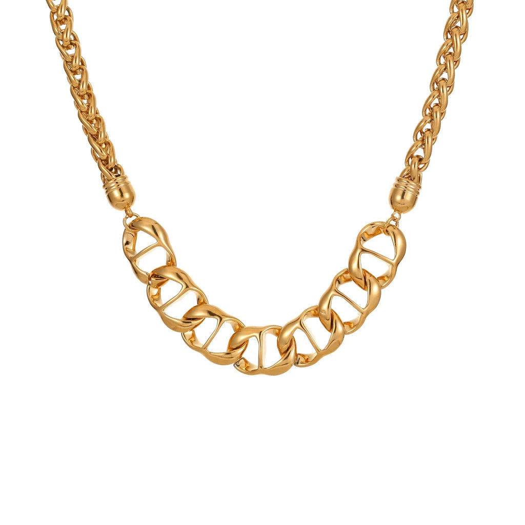 Stainless steel women's necklace with geometric pendant and regular chain in gold or steel finish