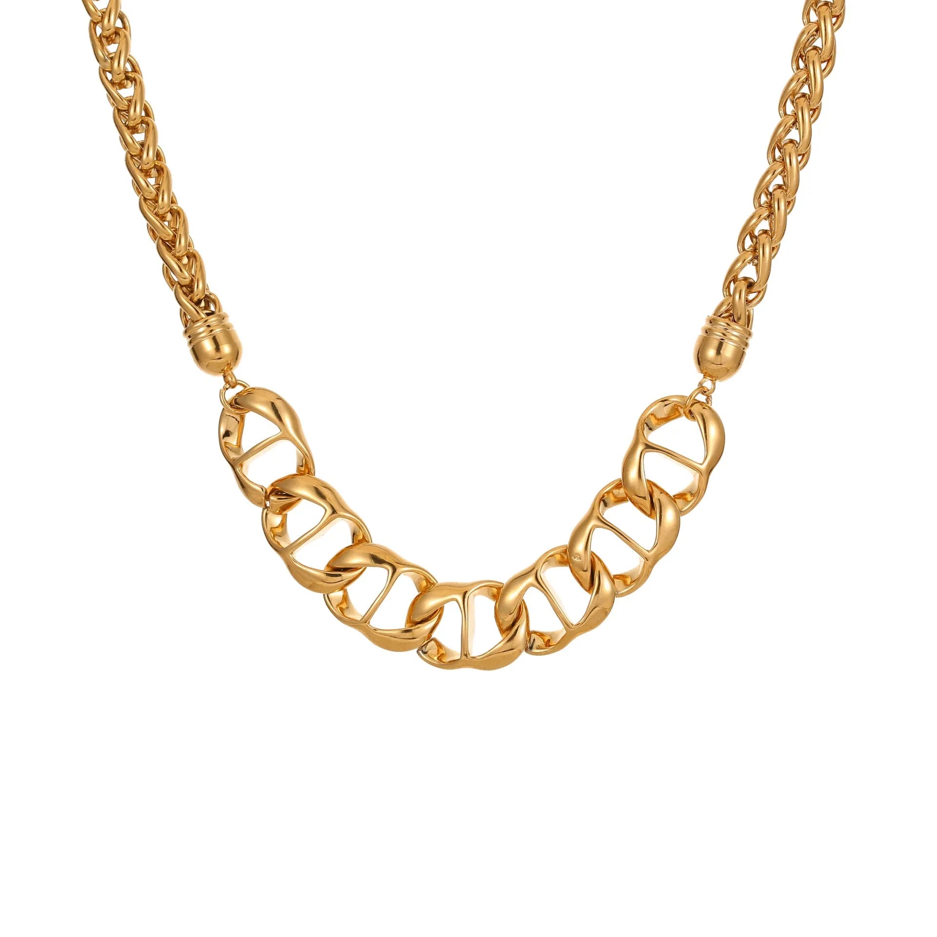 Stainless steel women's necklace with geometric pendant and regular chain in gold or steel finish
