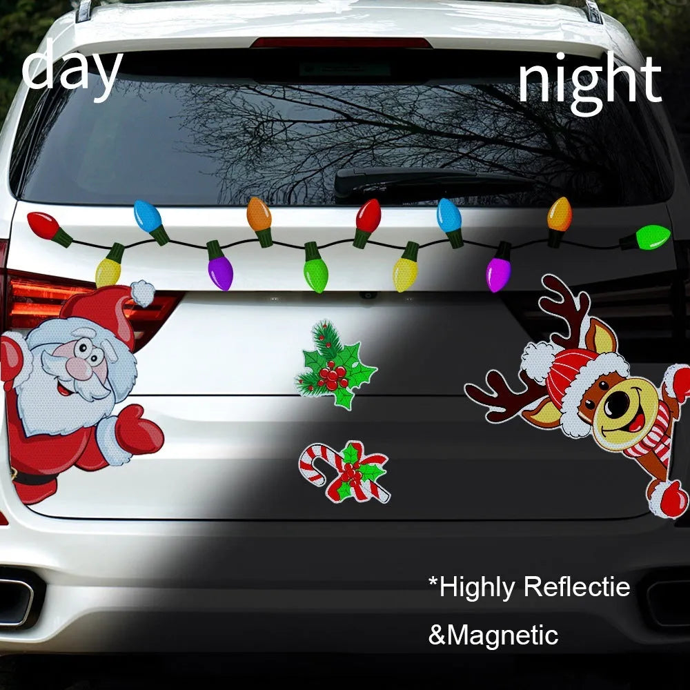 Christmas elk cartoon design reflective magnetic sticker in RFM026 colour on medium format