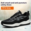 Orange lightweight labour protection safety shoes with leather upper and rubber sole on a worksite background.