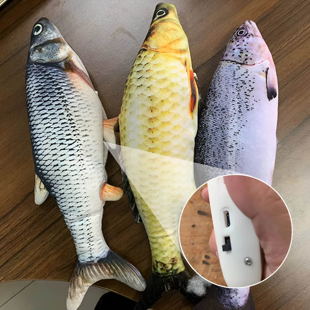 USB rechargeable electric jumping fish cat toy in multicolour 30cm PP construction