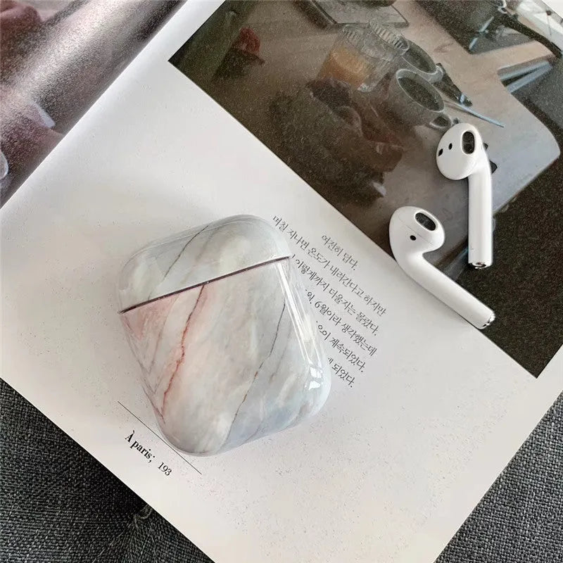 White Marble pattern hard PC protective case for AirPods charging box