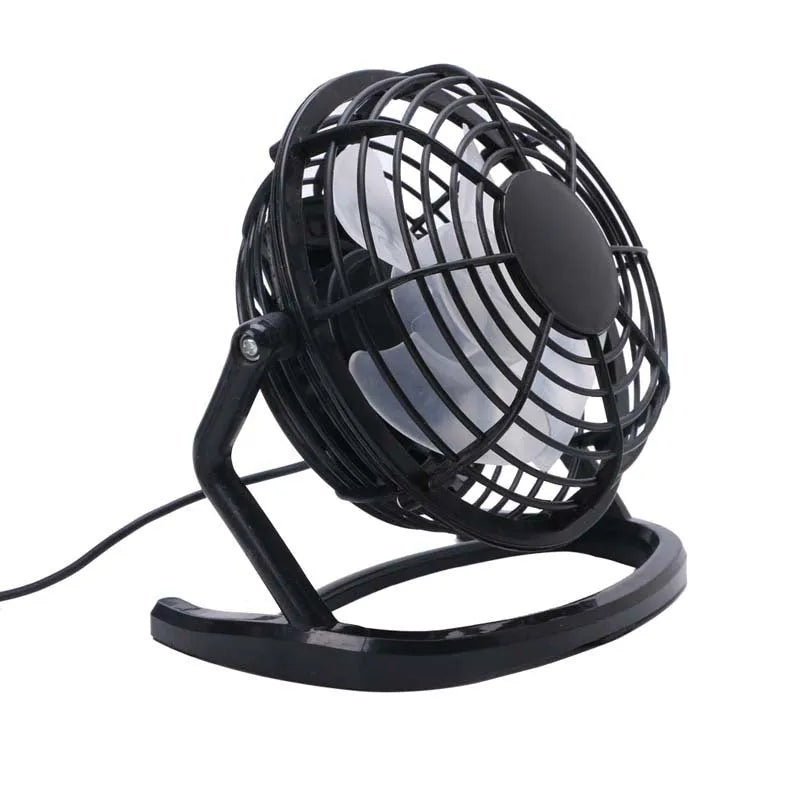 Mini adjustable USB desk fan in black colour with 96mm blades for computer workspace cooling