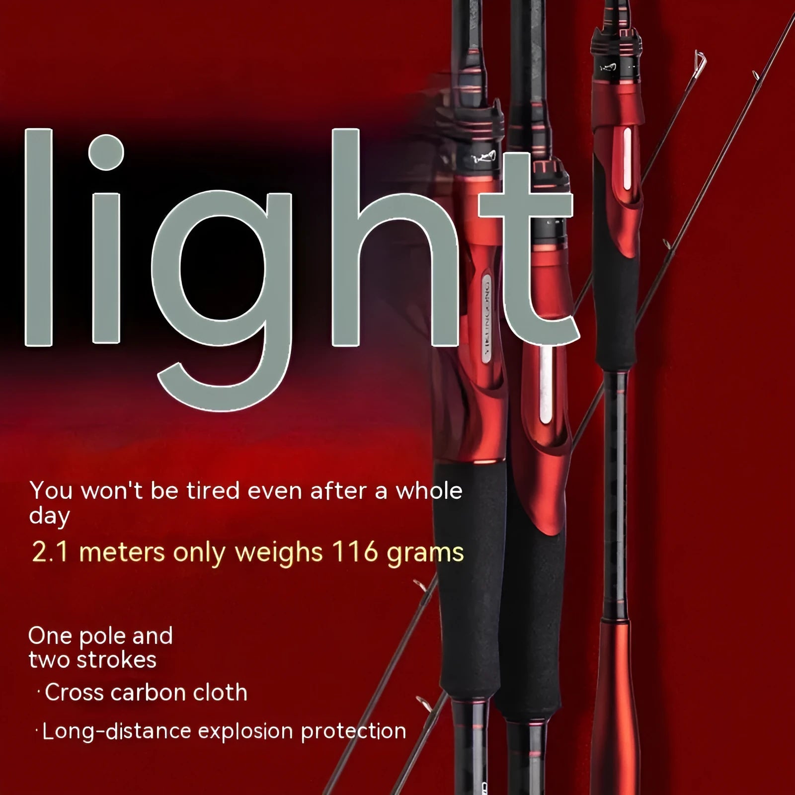 Carbon ultralight fishing rod showing straight handle and pikestaff handle options for lure spinning.