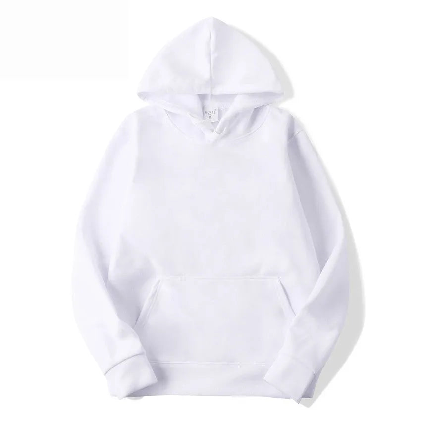 White cotton blend hooded pullover for men and women on a hanger