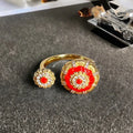 Adjustable vintage oil dripping gourd ring in antique copper with inlaid zircon stones