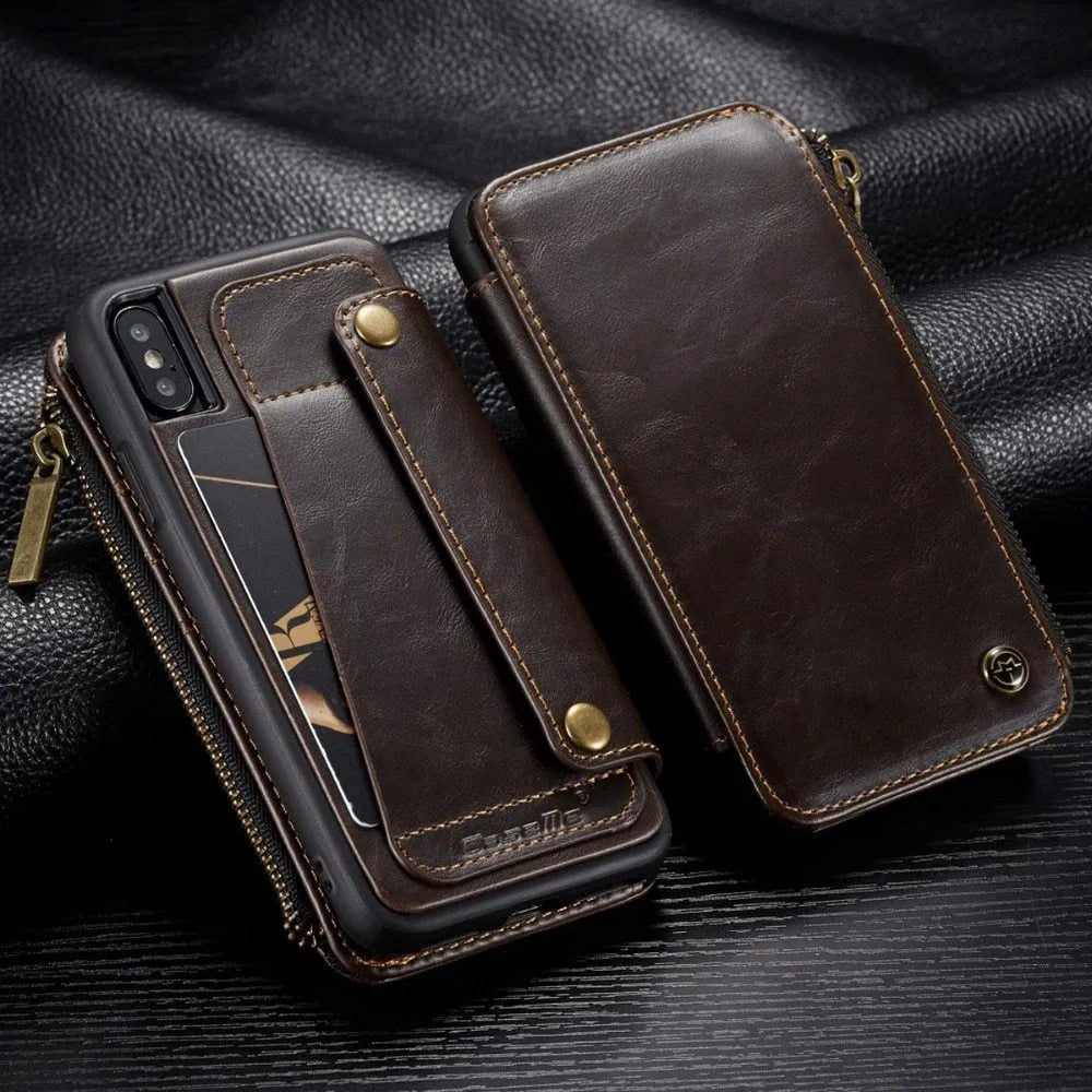 Black leather flip phone case for SAMSUNG Note9 showing front and back coverage