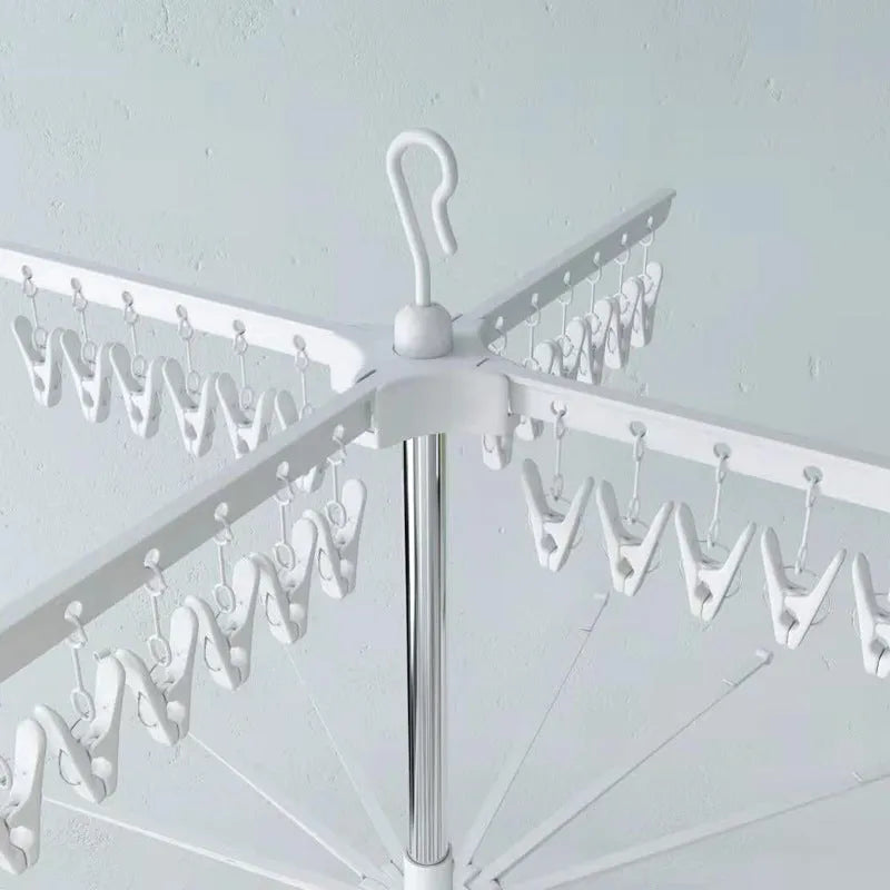 Mobile stainless steel three-layer drying rack with plastic clips for socks ties pants