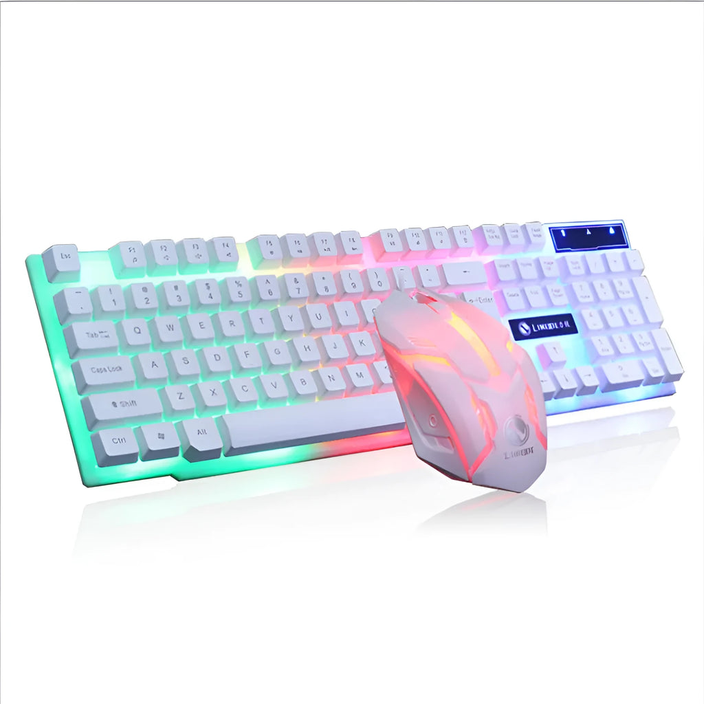 Limei GTX300 mechanical gaming keyboard and mouse set with backlit keys in black and white colour option
